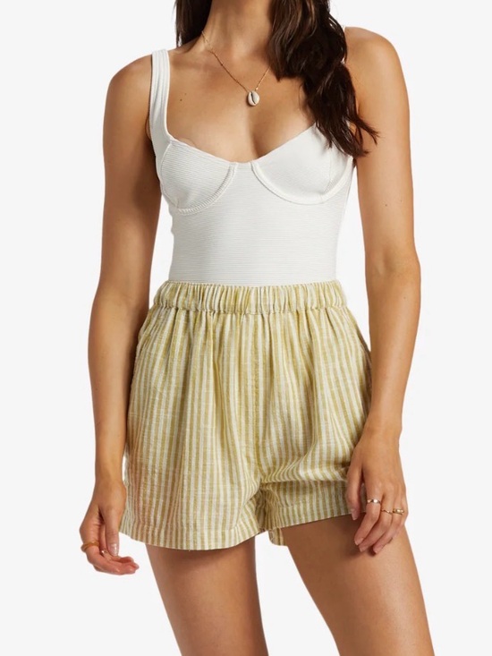 Billabong Pants - Billabong Yellow Striped Elastic-Waist Women’s Athletic Shorts